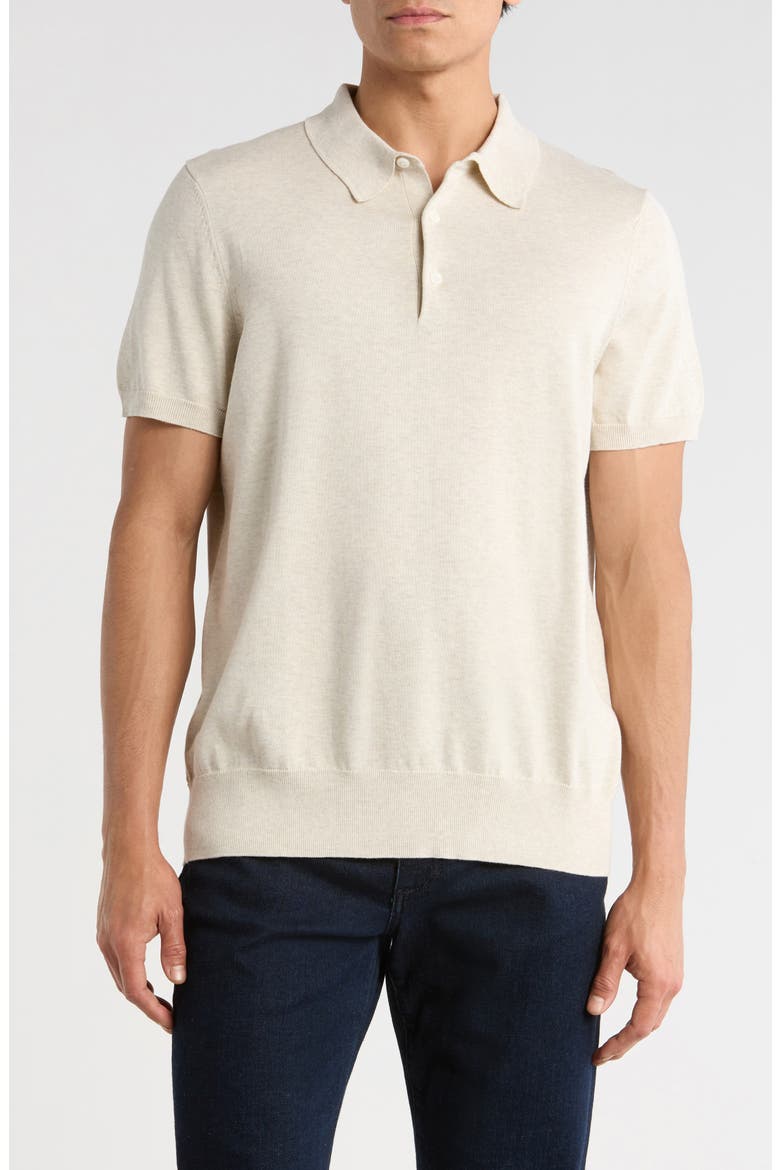 Cotton Knit Polo, Main, color, IVORY STONE HEATHER