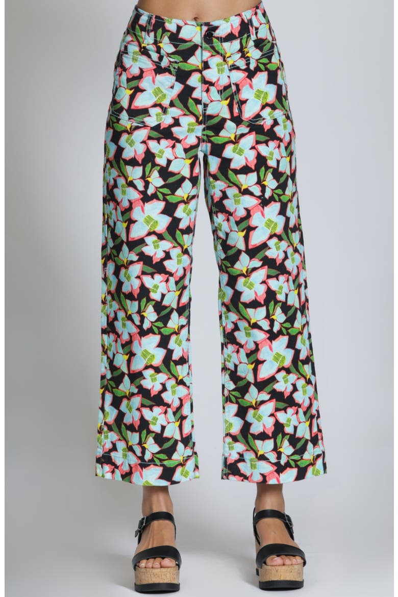 Print Wide Leg Ankle Jeans, Main, color, TURQUOISE MULTI