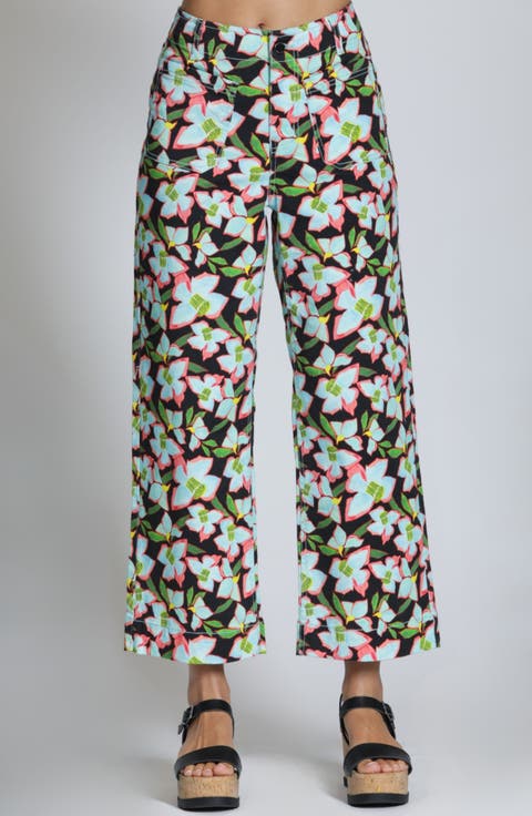 Print Wide Leg Ankle Jeans