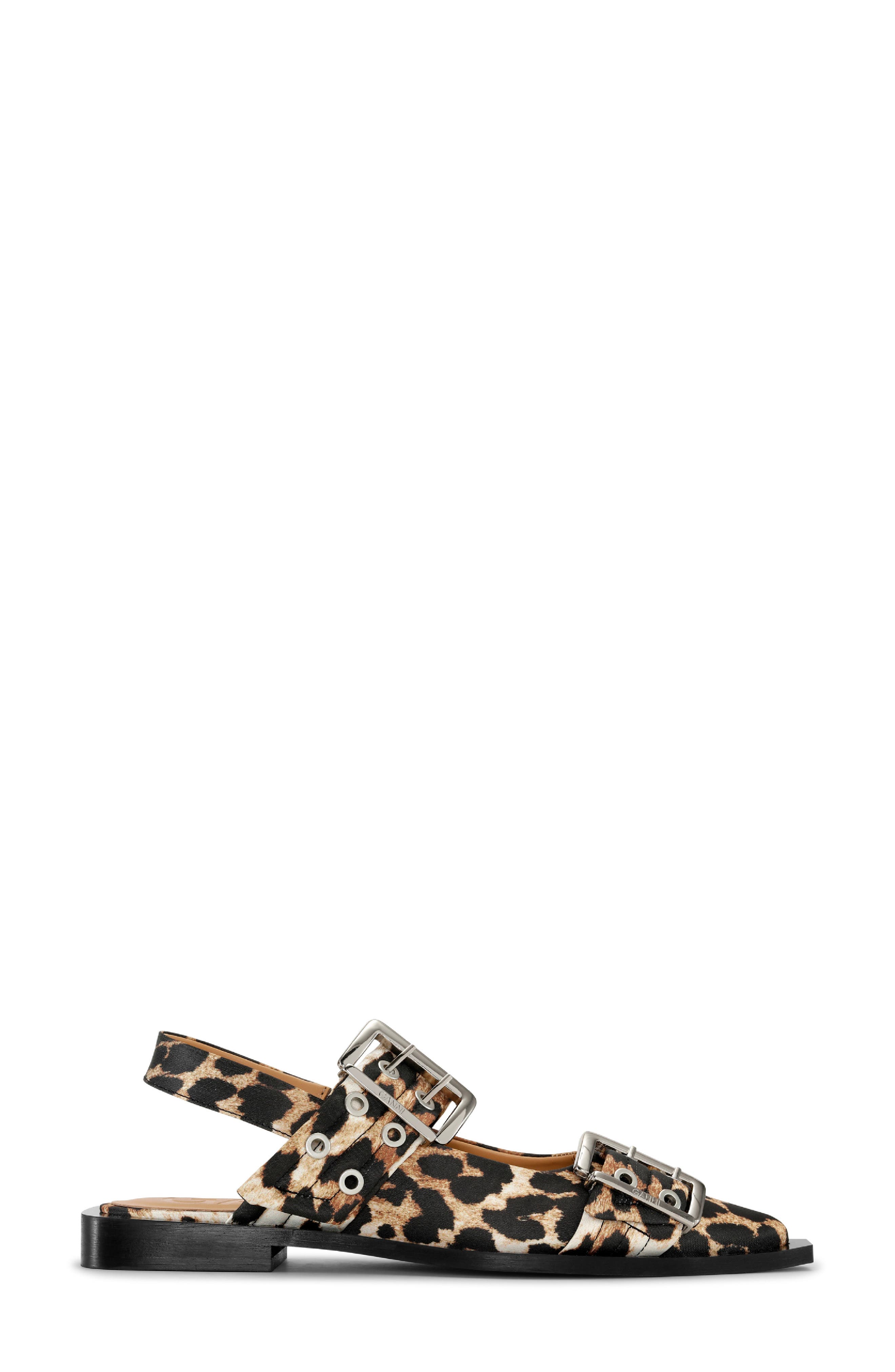 Ganni Slingback Pointed Toe Flat, Alternate, color, Leopard