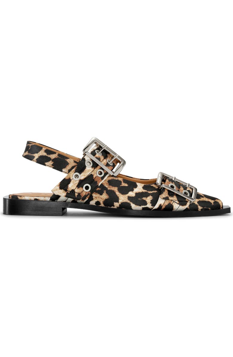 Ganni Slingback Pointed Toe Flat, Alternate, color, Leopard
