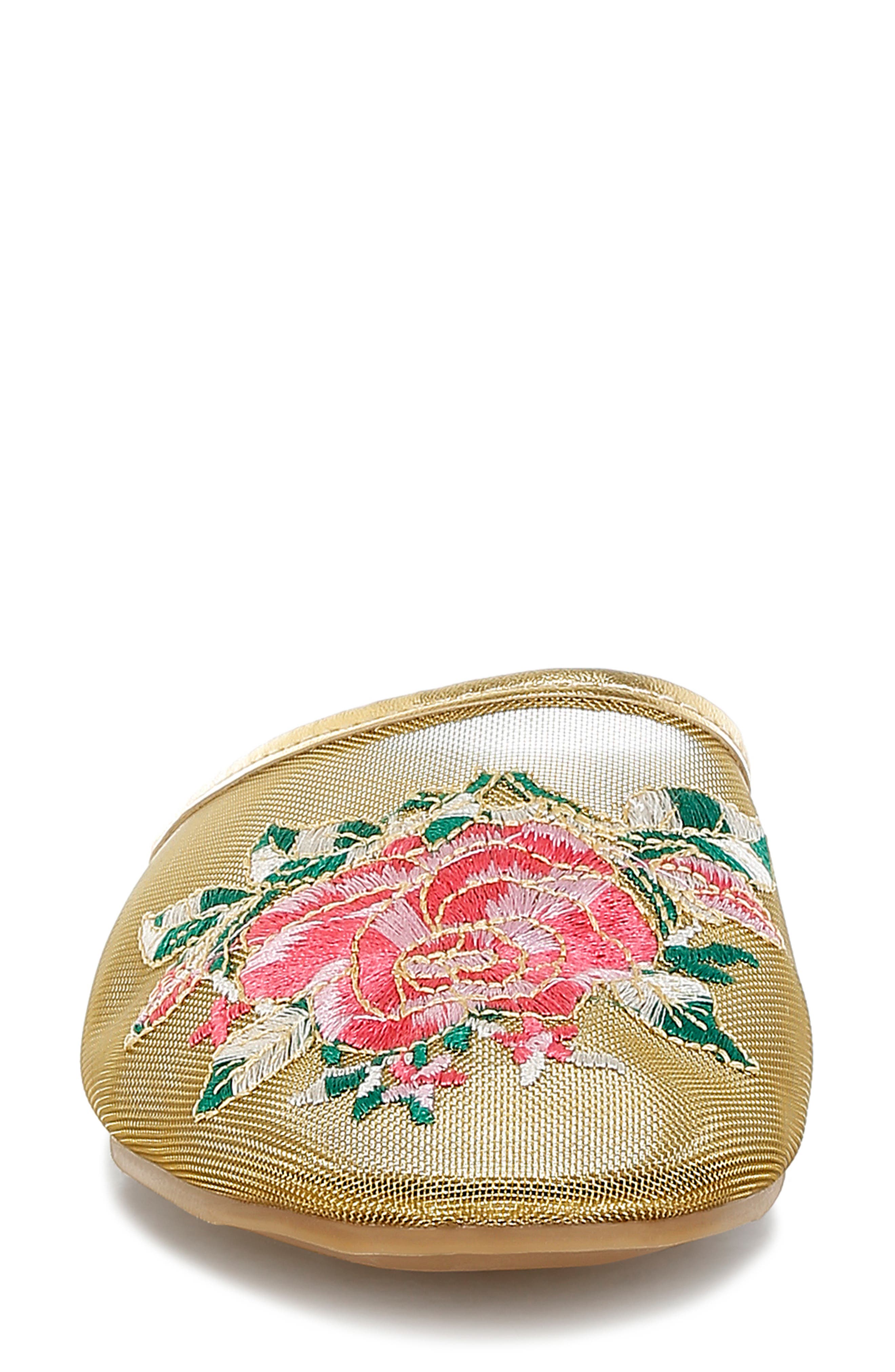Shara Embroidered Mesh Mule, Alternate, color, GOLD