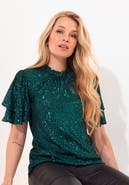Joe Browns Short Flutter Sleeve Sequin Top