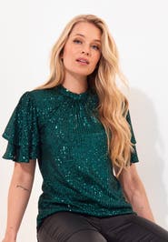 Joe Browns Short Flutter Sleeve Sequin Top