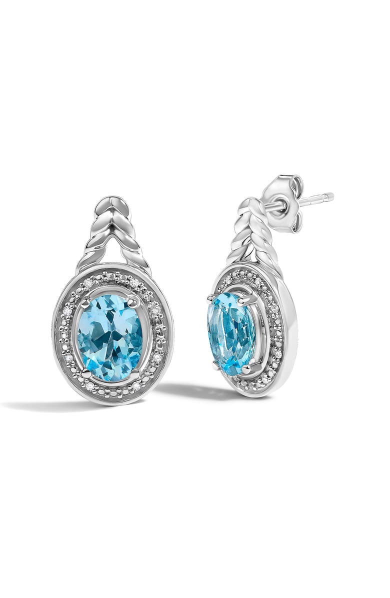 Haus of Brilliance Sterling Silver Oval Blue Topaz and Diamond Accent Twist and Halo Drop Earrings, Alternate, color, Silver