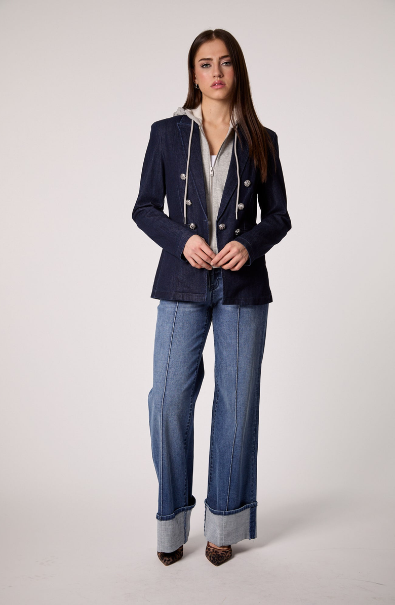 BLUE REVIVAL Hooded Helen Blazer, Alternate, color, Rinse / Grey