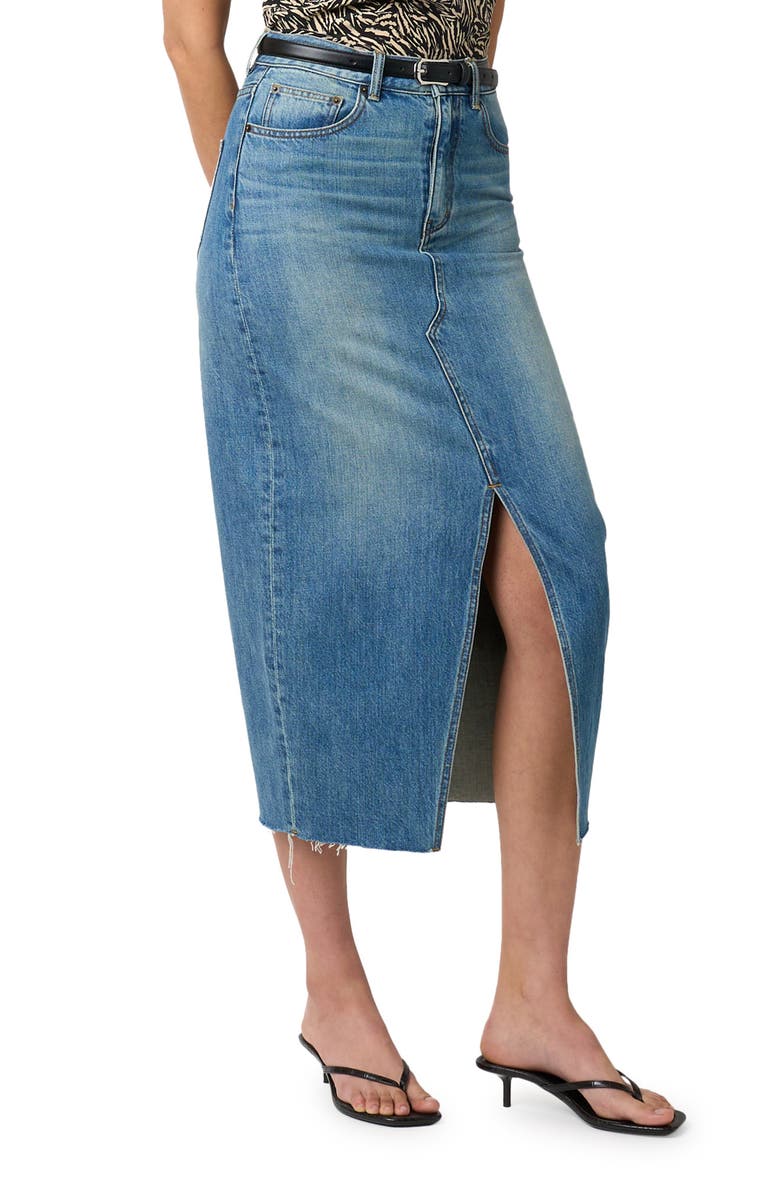 Equipment Manon Raw Hem Denim Midi Skirt, Alternate, color,