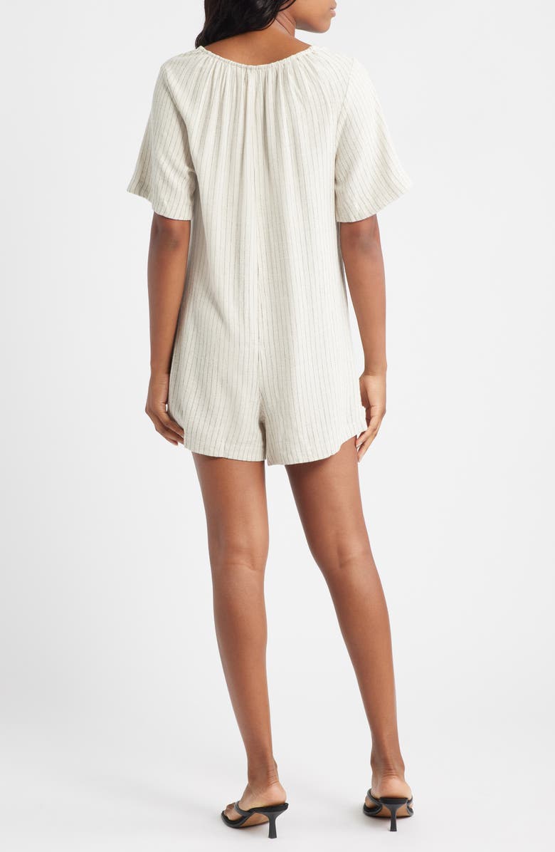 Topshop Stripe Tie Front Romper, Alternate, color, Beige