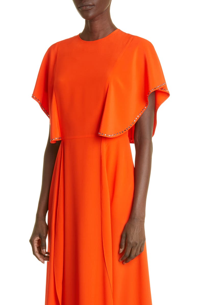 Stella McCartney Embellished Flutter Sleeve Silk Crêpe de Chine High-Low Midi Dress, Alternate, color, 
