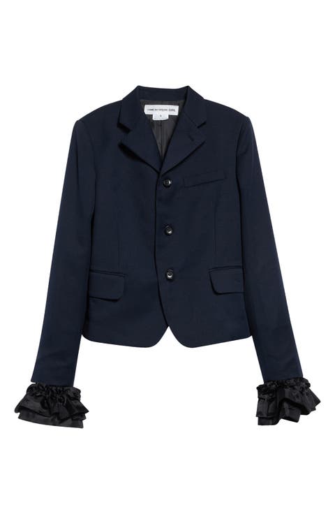 Ruffle Cuff Gabardine Blazer