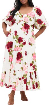 City Chic Mindy Floral Print Puff Sleeve Maxi Dress