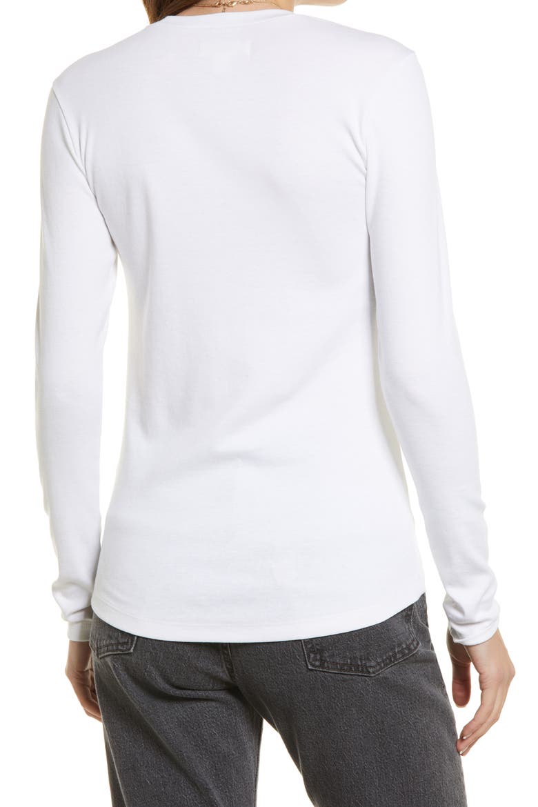 Women's Rib Crewneck Long Sleeve Shirt, Alternate, color, WHITE