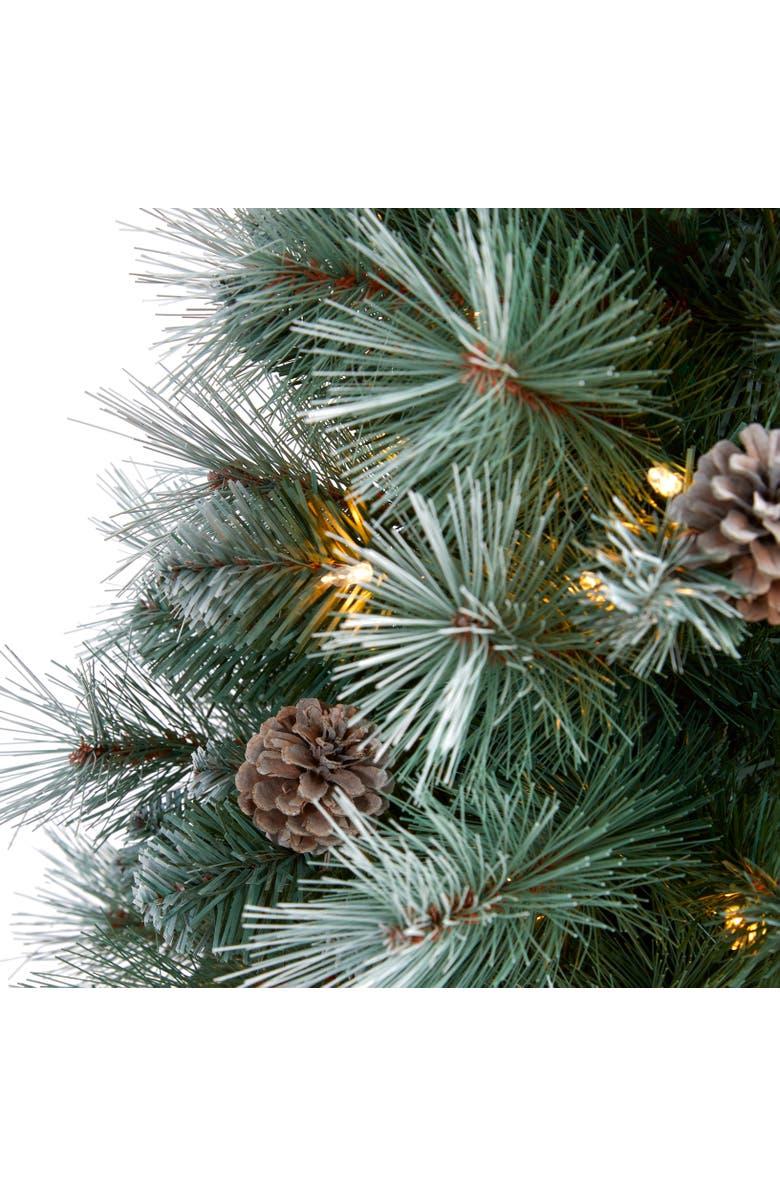 NEARLY NATURAL 3-ft Frosted Tip British Columbia Mountain Pine Artificial Christmas Tree with 50 Clear Lights, Pine Cones and 112 Bendable Branches, Alternate, color, Green