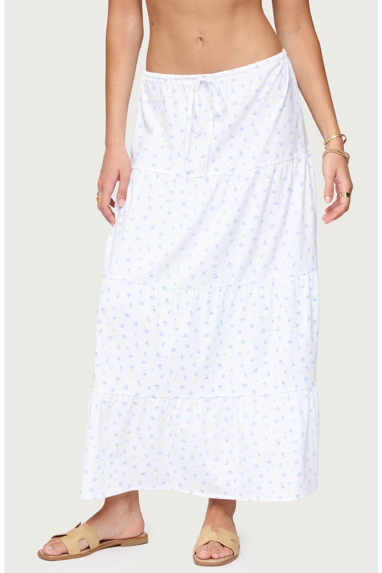 Charley Tiered Floral Maxi Skirt, Main, color, WHITE