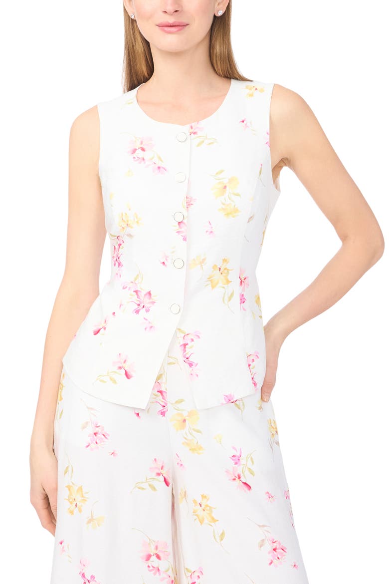Floral Print Vest, Main, color, LEMON CREAM