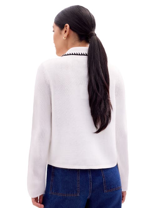 Ro&zo Womens Ivory Contrast-stitch Collared Knitted Cardigan In White