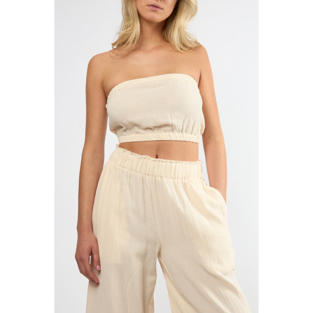 Viens Avec Moi Crinkle Strapless Cotton Gauze Crop Top in Cream  product