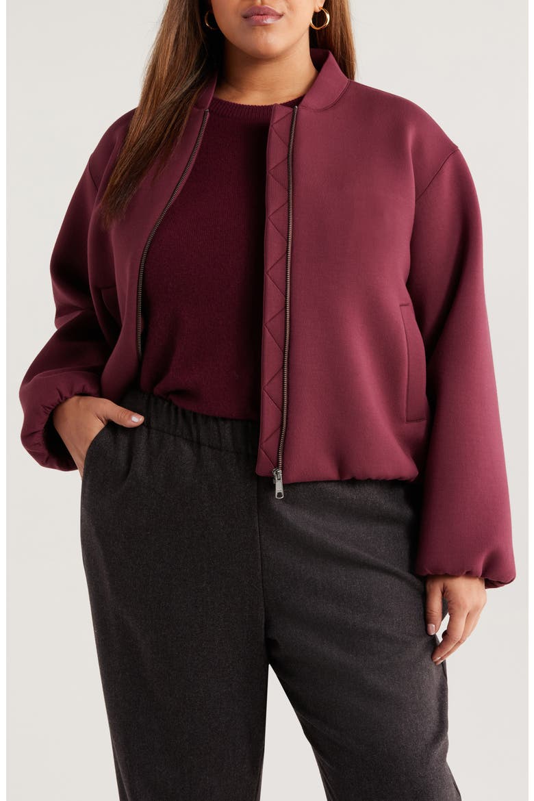 Scuba Knit Bomber Jacket, Main, color, BURGUNDY ROYALE