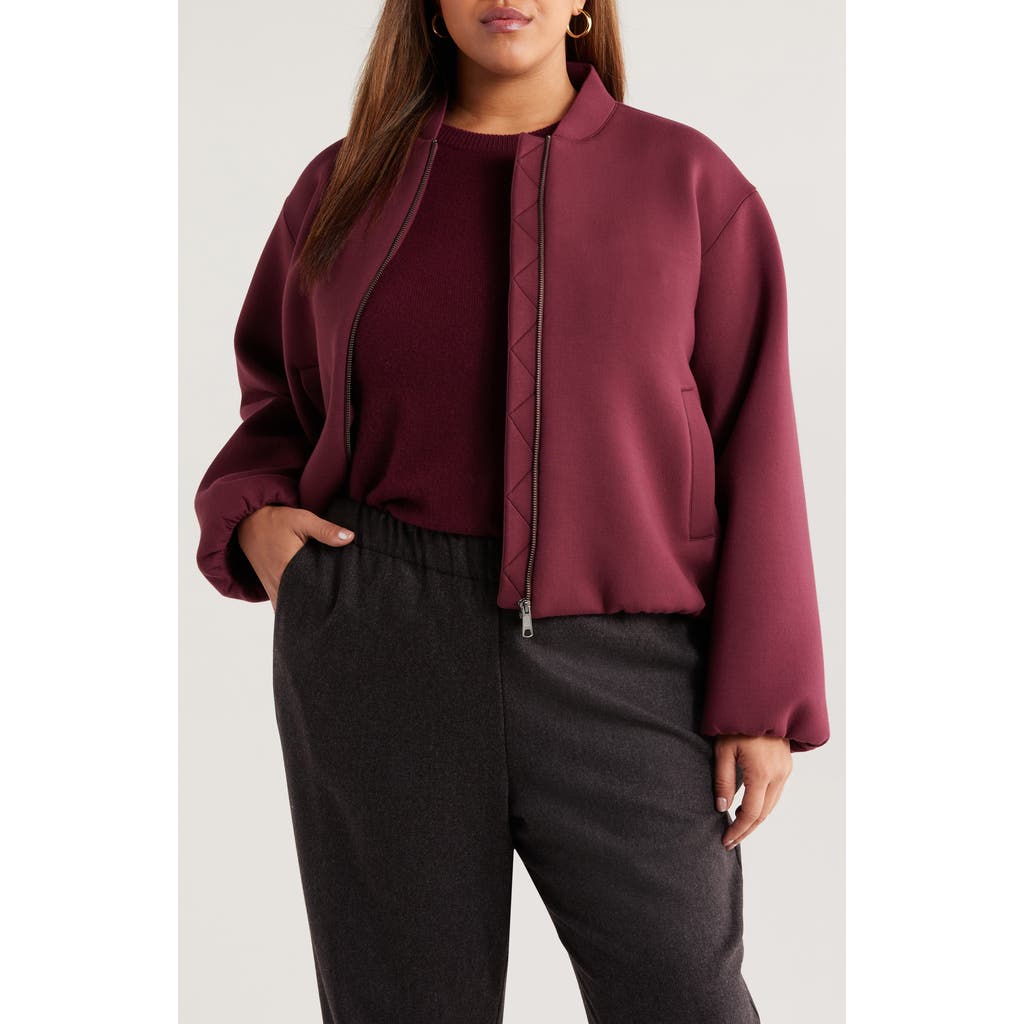 Nordstrom Scuba Knit Bomber Jacket In Burgundy