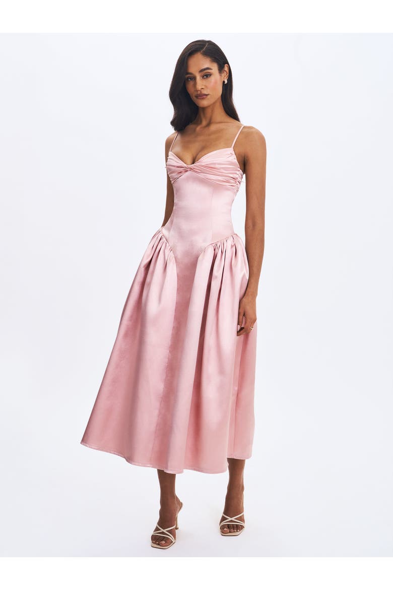 Tullia Satin Ruched Midi Dress, Alternate, color, Dusty Rose