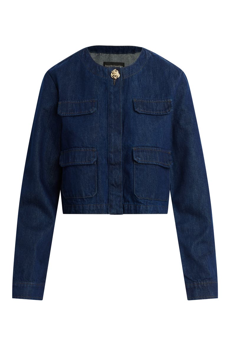 The Emily Collarless Crop Denim Jacket, Alternate, color, STOUT