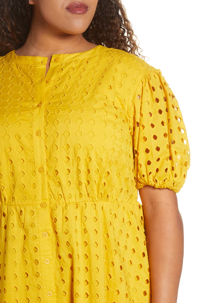 ELOQUII Puff Sleeve Eyelet Midi Dress, Alternate, color,