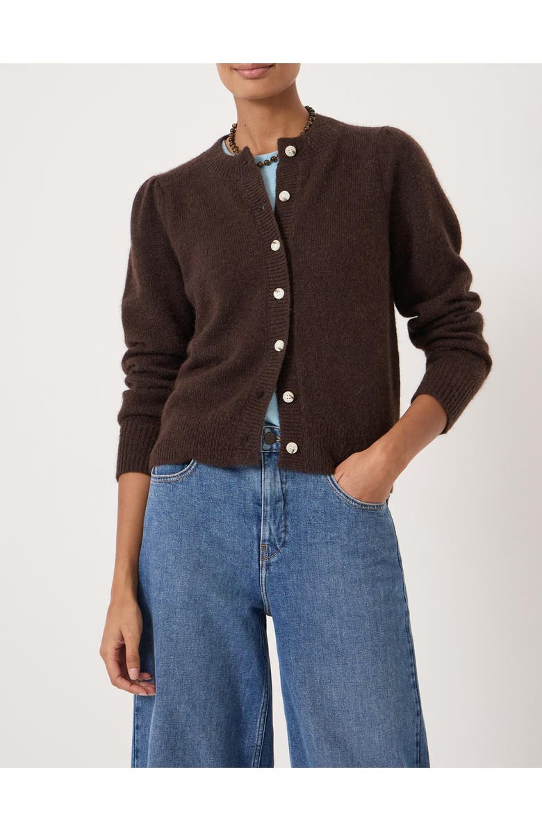 Hush Wool Blend Gathered Shoulder Cardigan, Alternate, color, Dark Brown