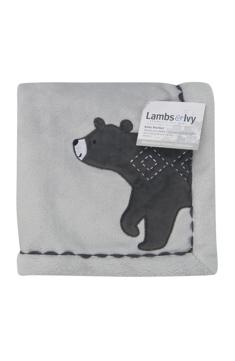 Lambs & Ivy Woodland Forest Fleece Bear Nursery Baby Blanket, Alternate, color, Gray