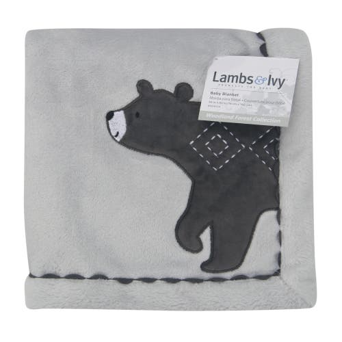 Lambs & Ivy Woodland Forest Fleece Bear Nursery Baby Blanket In Gray