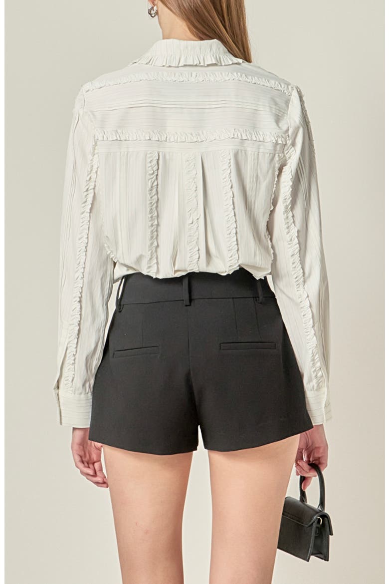 Stripe Pintuck & Ruffle Button-Up Shirt, Alternate, color, WHITE