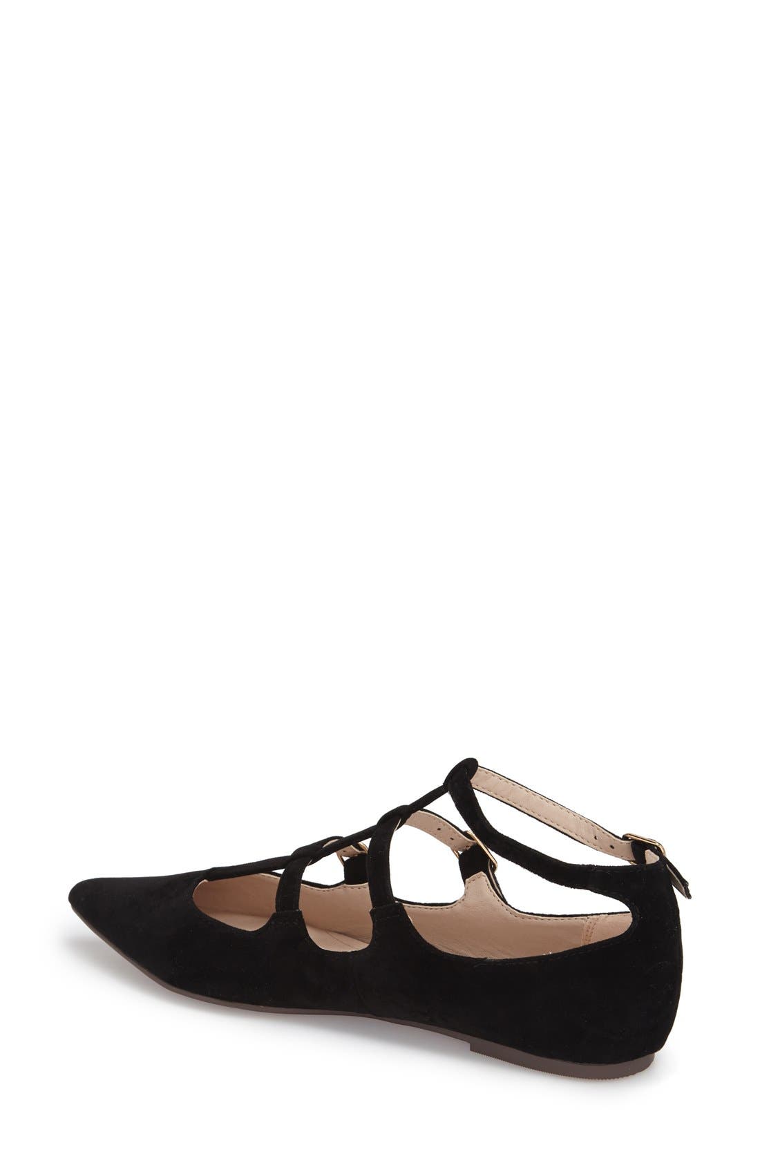 'Freya' Strappy Pointy Toe Flat, Alternate, color, BLACK