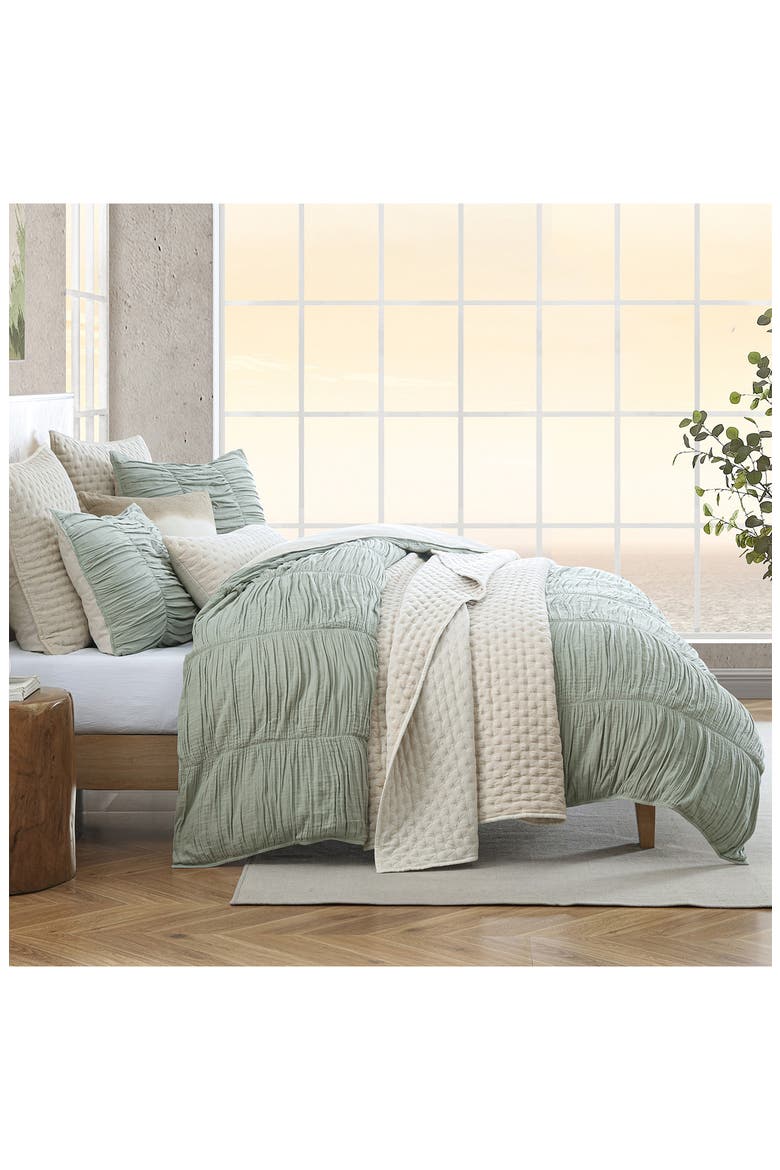 Ruched Gauze Duvet Cover & Shams Set, Alternate, color, GREEN