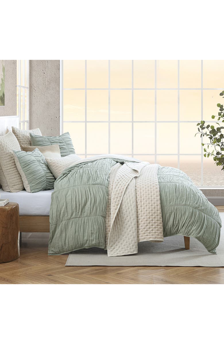 DKNY Pure Ruched Gauze Duvet Cover & Shams Set, Alternate, color, Green