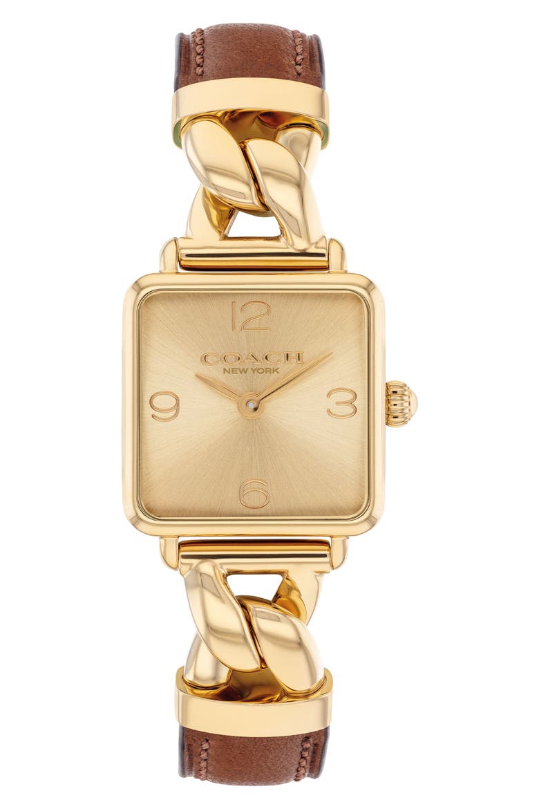 Cass Leather Strap Bracelet Watch, 22mm, Main, color, GOLD