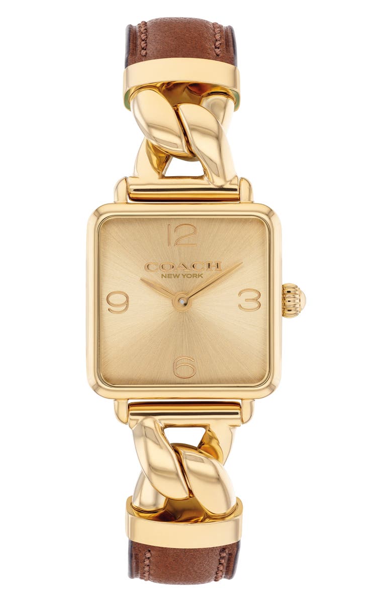COACH Cass Leather Strap Bracelet Watch, 22mm, Main, color, Gold