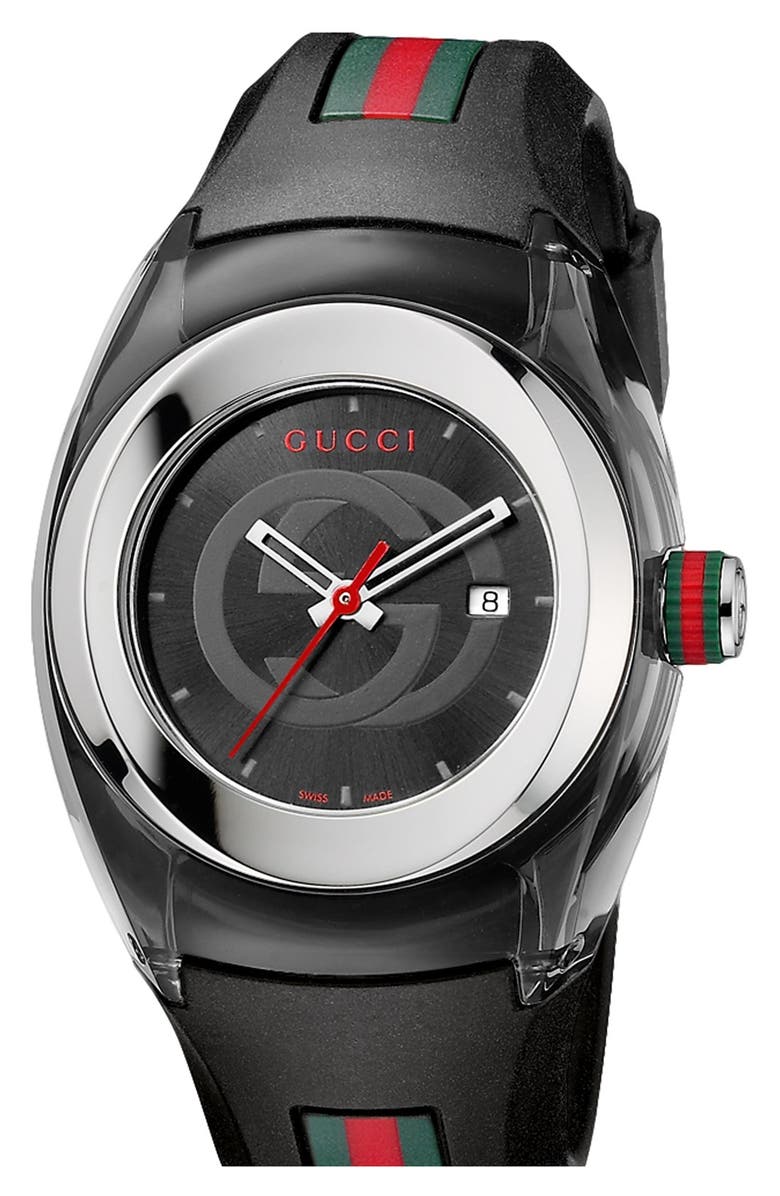Gucci 'Sync - Medium' Rubber Strap Watch, 36mm, Main, color, Black