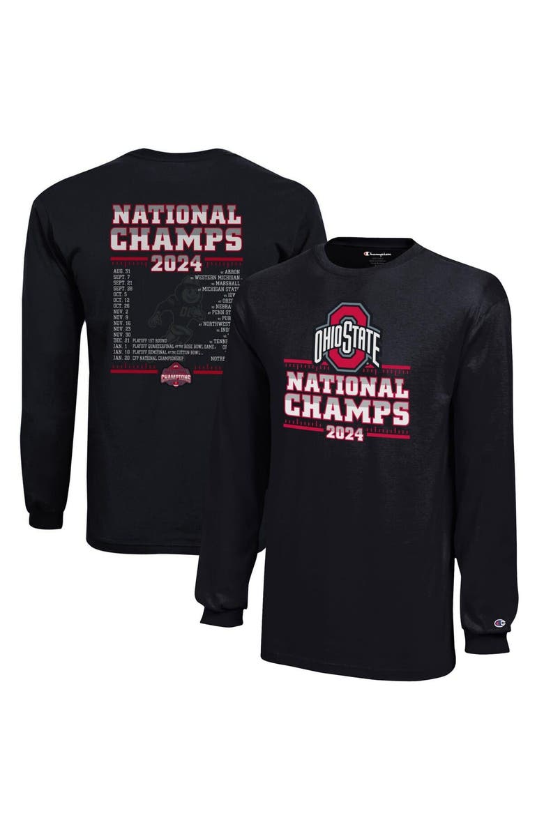 Champion Youth Champion  Black Ohio State Buckeyes College Football Playoff 2024 National Champions Schedule Long Sleeve T-Shirt, Alternate, color, 