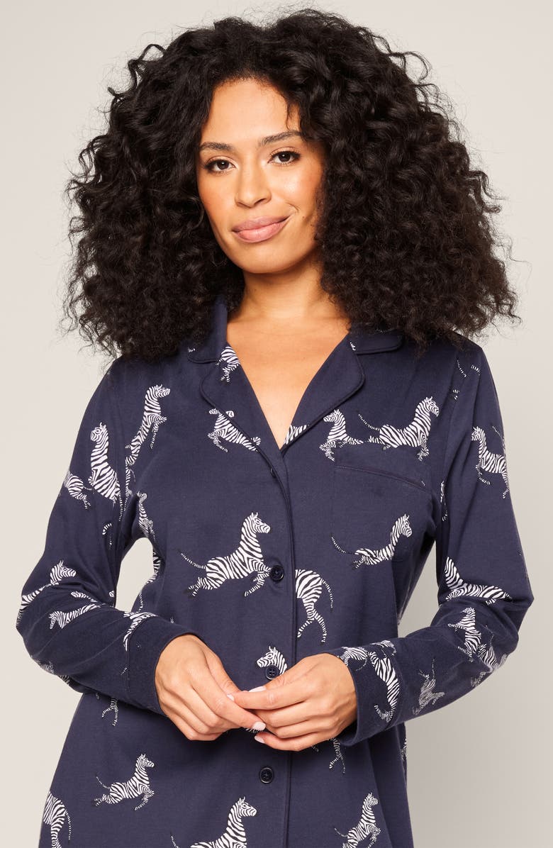 Petite Plume Zebre de Nui Pima Cotton Nightgown, Alternate, color, Navy