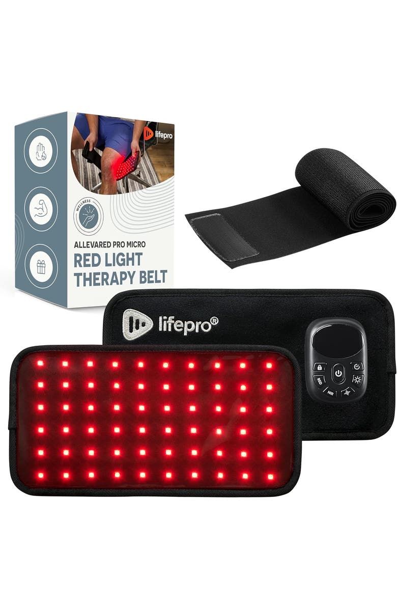Lifepro Allevared Micro Red Light Therapy Belt  660nm & 850nm Near Infrared Red Light Pad, Main, color, Black
