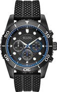 BULOVA Silicone Strap Chronograph Watch, 43mm