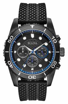 BULOVA Silicone Strap Chronograph Watch, 43mm