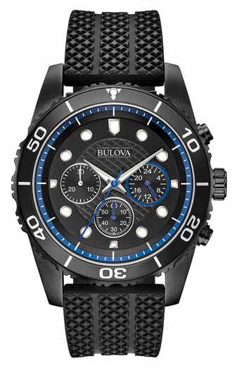 BULOVA Silicone Strap Chronograph Watch, 43mm