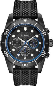 BULOVA Silicone Strap Chronograph Watch, 43mm