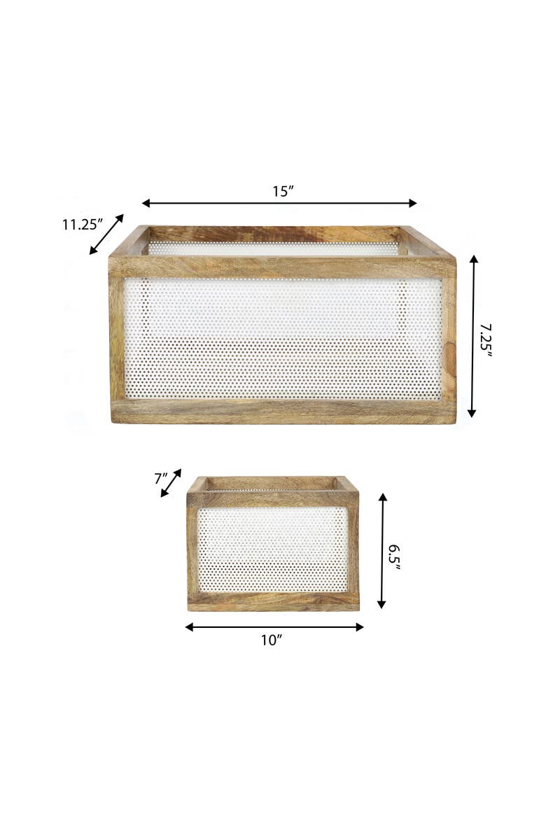 Fallon Modern Minimalist Handmade Wooden Metal Nesting Storage Baskets, Alternate, color, White/Natural