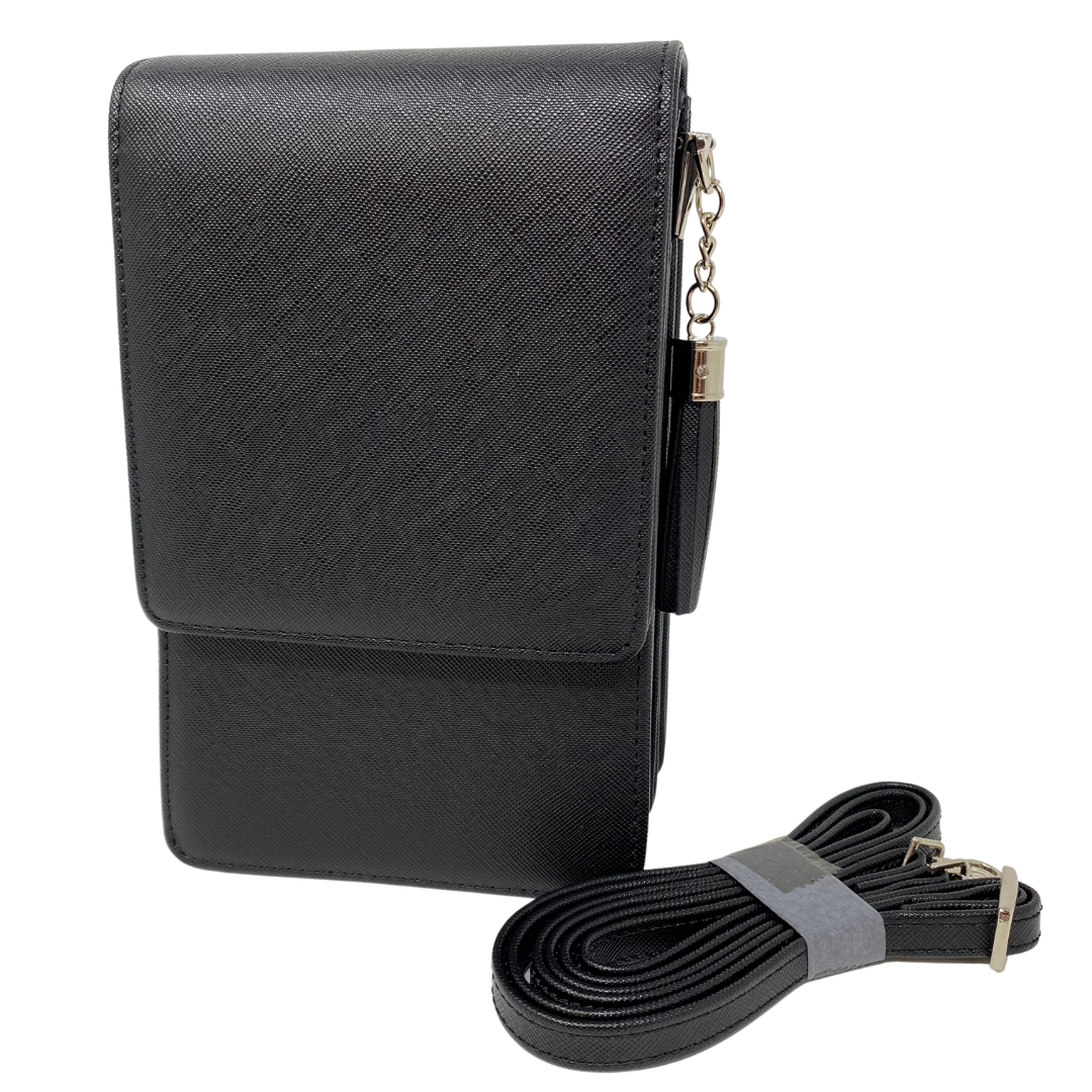 Youzey Vegan Saffiano Leather Crossbody Purse, Alternate, color, Black