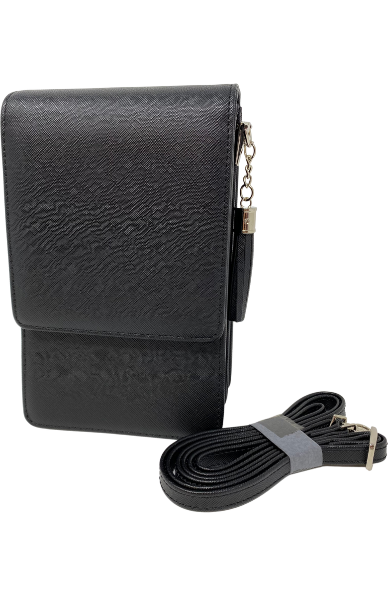Youzey Vegan Saffiano Leather Crossbody Purse, Alternate, color, Black