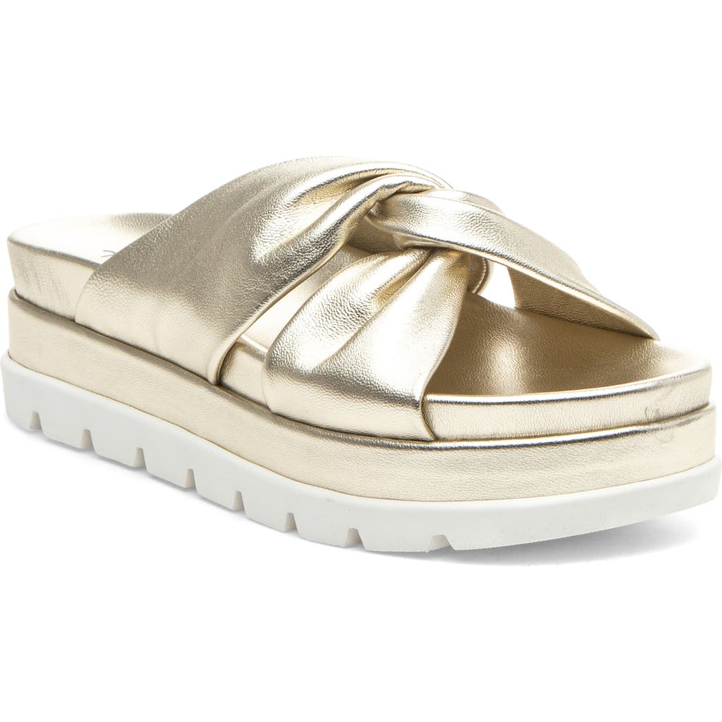 Jslides Bright Platform Slide Sandal In Lt Gold