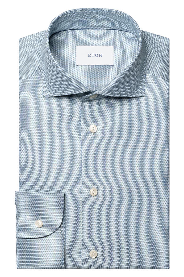 Slim Fit Semisolid Blue Cotton Dobby Dress Shirt, Alternate, color, DARK BLUE