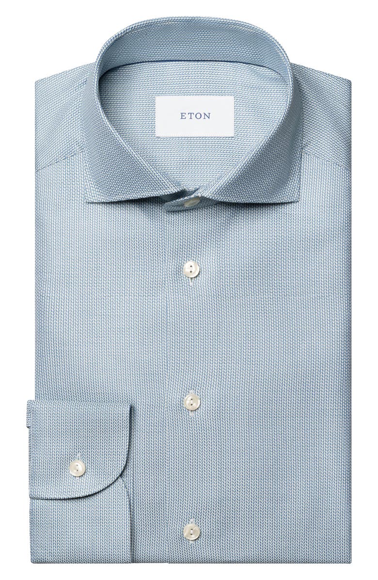 Eton Slim Fit Semisolid Blue Cotton Dobby Dress Shirt, Alternate, color, Dark Blue