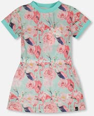 Deux par Deux Mesh Short Sleeves Elastic Waist Flamingo Beach Dress